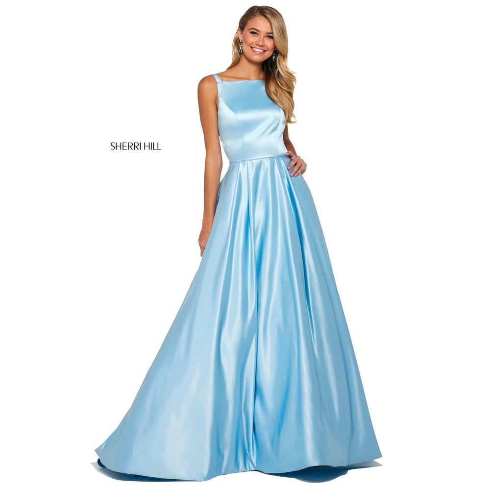 Sherri Hill 53316 Light Blue Mikado‎ A-Line Gown Size 8 NWT $550